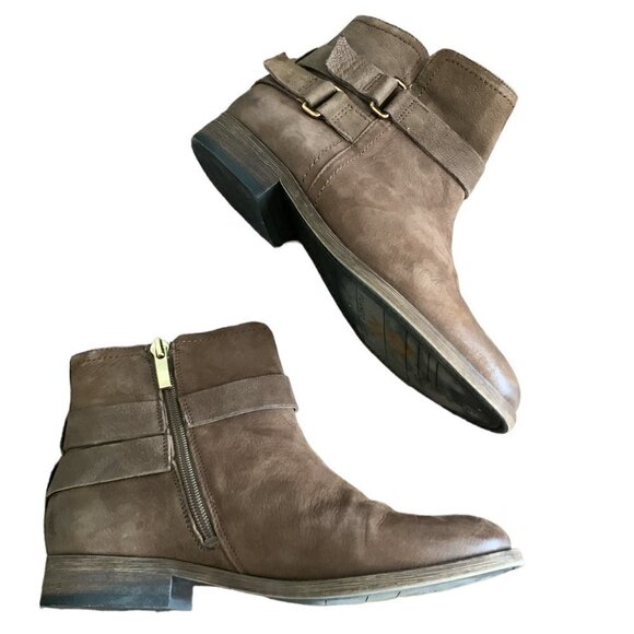 New w/o Box Franco Sarto Kacey Leather Ankle Boot Strap Accent Sz 6M Brown 119B - Picture 2 of 10